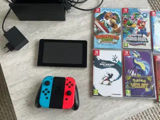 Nintendo SWITCH m. SD-kort og spil.