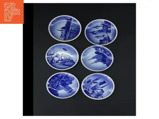 Danish blå porcelæn plader fra Royal Copenhagen (str. Ø 8 cm. 6 styk)