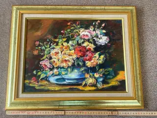 Blomster maleri med guldramme