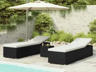 Liggestole 3 dele med tebord polyrattan sort