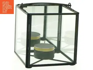 Glas og metal lysestage (str. 10 x 10 cm)