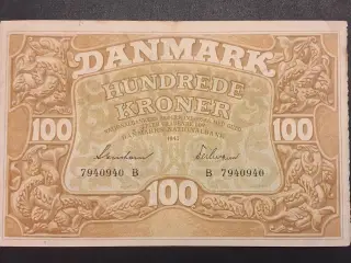 Dk. 100 kr seddel 1943 B i super kvalitet