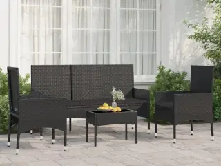 Loungesæt til haven 4 dele med hynder polyrattan sort