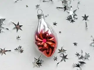 Vintage julekugle, sølvdråbe m swirl