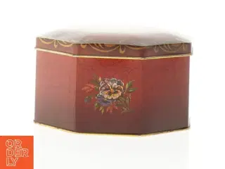 Engelsk Vintage Ottekantet metal dåse med blomstermotiv (str. 12 x 7 cm)