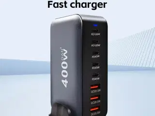 Ladestation GaN 400W – 8 porte (USB-C & USB-A) – Hurtig opladning til mobil og bærbar computer