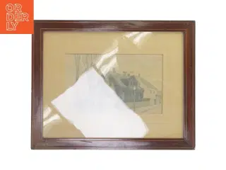 Indrammet maleri af hus (str. 33x26 cm)