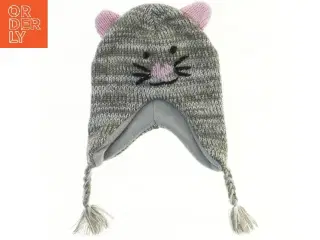 Strikket hue med kattemotiv fra Zebralino (str. 21,5 cm)