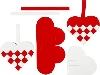 Flettede Julehjerter - 8 stk. Rød/Hvid Dekoration