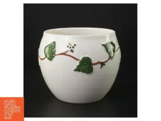 Keramisk vase med bladmønster (str. H. 12,5 cm. ø. 15,5 cm)