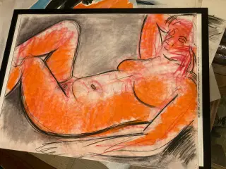 Oliepastel orange model usigneret