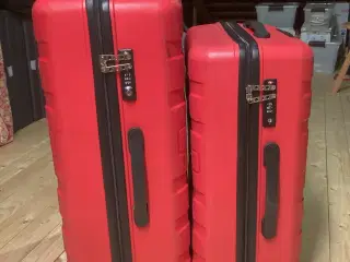 2 røde hardbox kufferter - 1 mellem og 1 stor