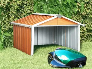 Garage til robotplæneklipper 92x97x63 cm galvaniseret stål brun