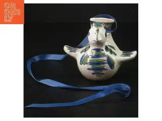 Dekorativ keramik fugl med bånd (str. 8 cm)