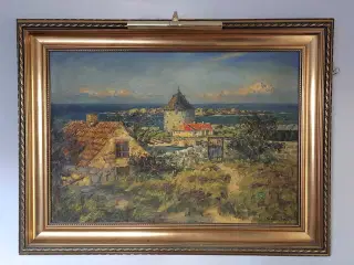 Oliemaleri af Mogens Ege, krudttårn på Bornholm.