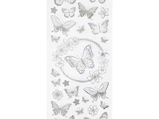 Sølv Sommerfugle Stickers - 10x24 cm, 1 ark