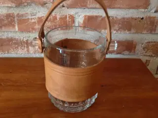 Lækker rtro Is spand i glas med læder håndtag.