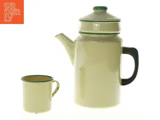 Emalje kaffekande fra svenske Kockums. Tilhørende krus