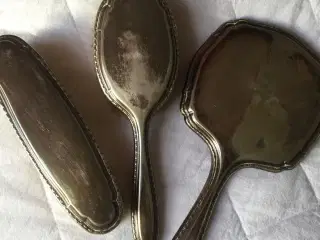 Antik sølv børste/spejlsæt