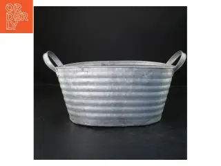 Lille zink metal "balje" med håndtag (str. 35x14,5 cm)
