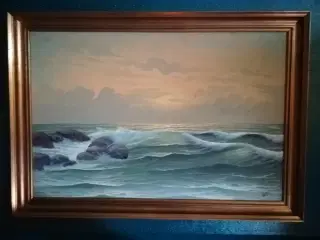 Stort maleri i træramme.