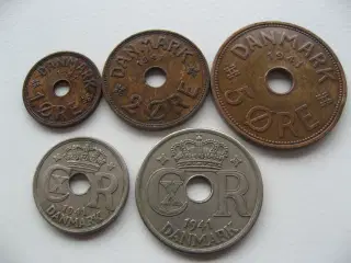 Færøerne Komplet sæt 1941 U/Hjerte 1,2,5,10,25 øre