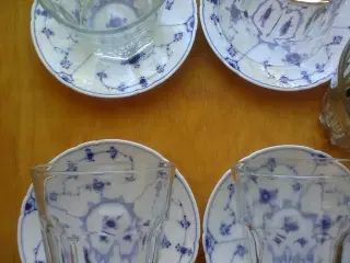 Musselmalet café 6 sæt glas+asiet DESSERT KAFFE