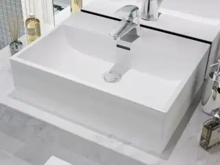Håndvask med hul til vandhane keramik 51,5x38,5x15 cm hvid