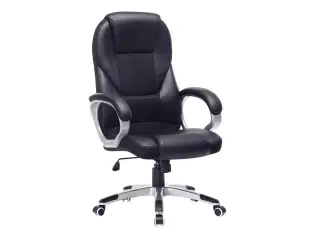 Ergonomisk kontorstol med armlæn og hjul – højdejusterbar drejestol i PU, sort