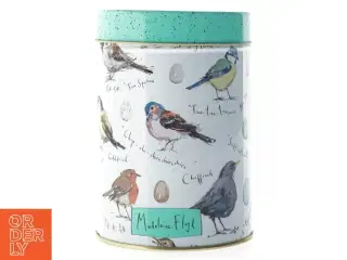Dekorativ metaldåse med fuglemotiver (str. 15 x 2,5 cm)