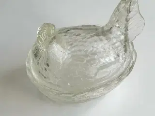 Lågkrukke, klart glas, høne