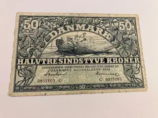 50 Kroner 1938 C - Kuglepen på bagside
