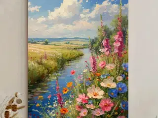 * Lærredsmaleri/tryk; Blomstereng