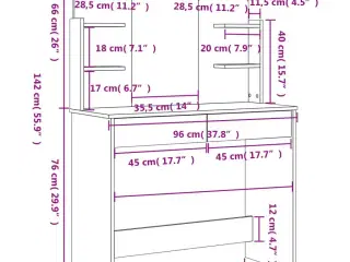 Makeupbord med spejl 96x39x142 cm hvid