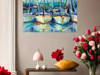 * Lærredsmaleri/tryk; Både i abstrakt stil