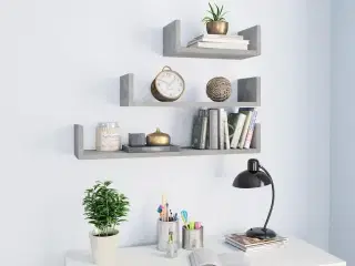 Væghylder 3 stk. konstrueret træ betongrå