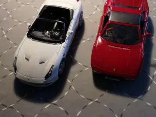 Modelbiler Ferrari og en F10 racer