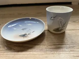 Lyngby -Lille skål(tallerken) og lille vase (kop) 