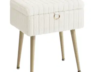 Makeup-taburet med opbevaring - puf med metalben og justerbare fødder, cremehvid (ULOM505WZ02)