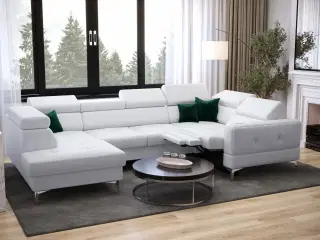 TUTSEPI MAX I RELAX HJØRNESOFA MED SOVEFUNKTION 170x350x185 CM Hvidt øko læder - MT920 HØJRE