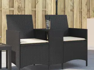 2-personers sofa med bord og hynder polyrattan sort