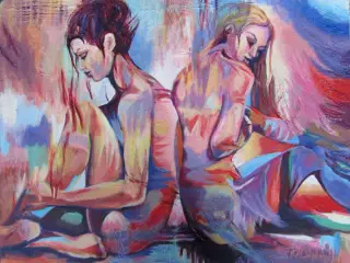 Maleri på lærred, "Sladder", 70x60 cm