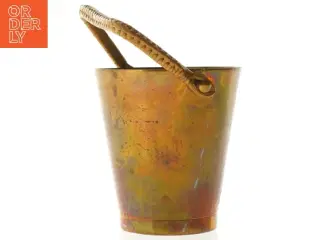Gammel kobberspand med flettet hank (str. 12 x 12 cm)