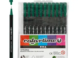 Colortime Fineliner Tusch Mørk Grøn, 12 stk.
