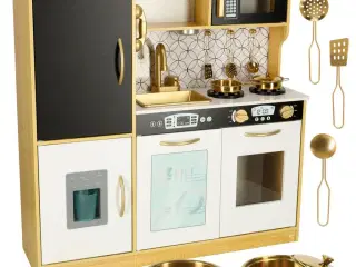Legekøkken i træ til børn med køleskab – guld