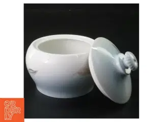 Hvid porcelænssukkerskål med låg fra B&G (str. 11 cm i diameter)