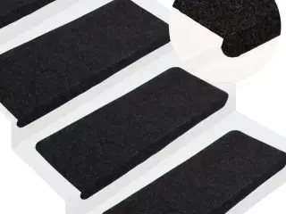 Selvklæbende trappemåtter 15 stk. 65x24,5x3,5 cm sort