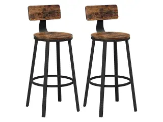 Barstole sæt á 2 med ryglæn, 73 cm, industrielt design, rustik brun/sort