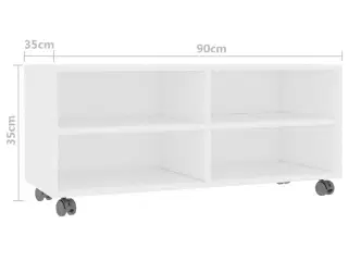 Tv-bord med hjul 90x35x35 cm konstrueret træ hvid