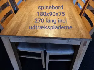 Spisebordsæt med udtræksplader og stole